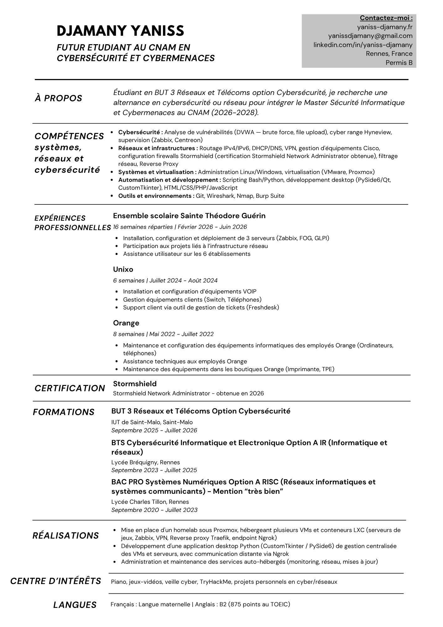 CV de Yaniss Djamany
